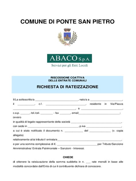 RICHIESTA DI RATEIZZAZIONE CONTENENTE 